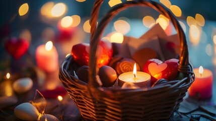 Romantic Gift Basket with Candles and Chocolates