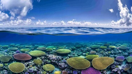 A hidden underwater paradise, with untouched coral reefs thriving in a remote part of the ocean