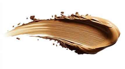 Swatch of beige foundation with texture on white background, close-up view