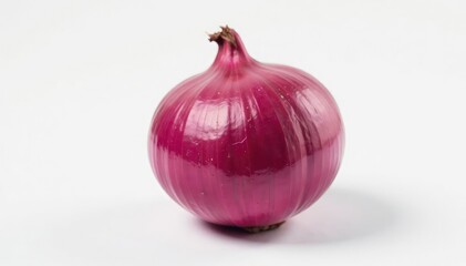Perfectly centered red onion, sharp focus, pure white backdrop, vegetable, cooking, texture