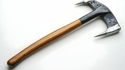 Double-headed axe on white background; tool for wood