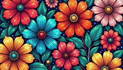 Intricate line art blossoms, geometric floral repeat, abstract, wallpaper, black and white