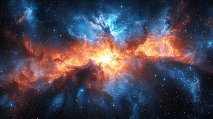 Fiery and icy nebula cosmic cloudscape.
