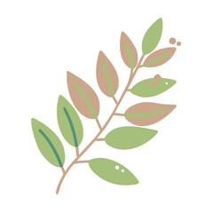 Myrtle Branch Illustration with Brown and Green Leaves