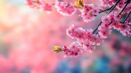 Beautiful Pink Cherry Blossoms Spring Flowers Delicate Petals Soft Pastel Colors Blooming Branch Nature Photography Romantic Floral Background Soft Light Vibrant Blossom Springtime Scene Pretty Floral
