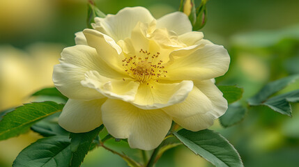 Obraz premium A magical macro shot of a yellow rose in full bloom, with intricate petal details and a soft-focus background