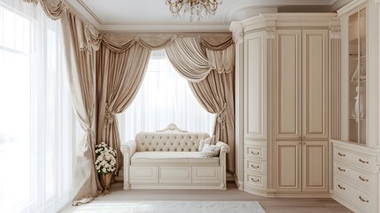 Modern and Stylish Bedroom Corner with White and Beige Tones and Wardrobe Organization