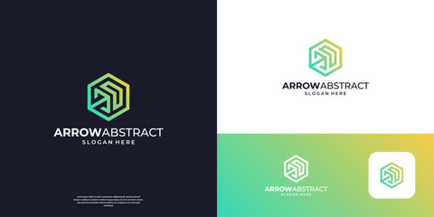 Right up arrow logo. Geometric hexagon shape arrow logos. Usable for modern business and company.