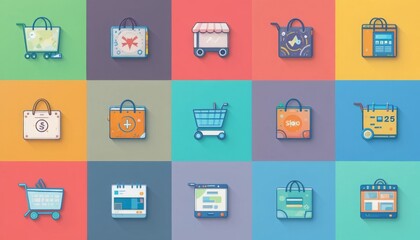 Flat-design e-commerce shopping icons