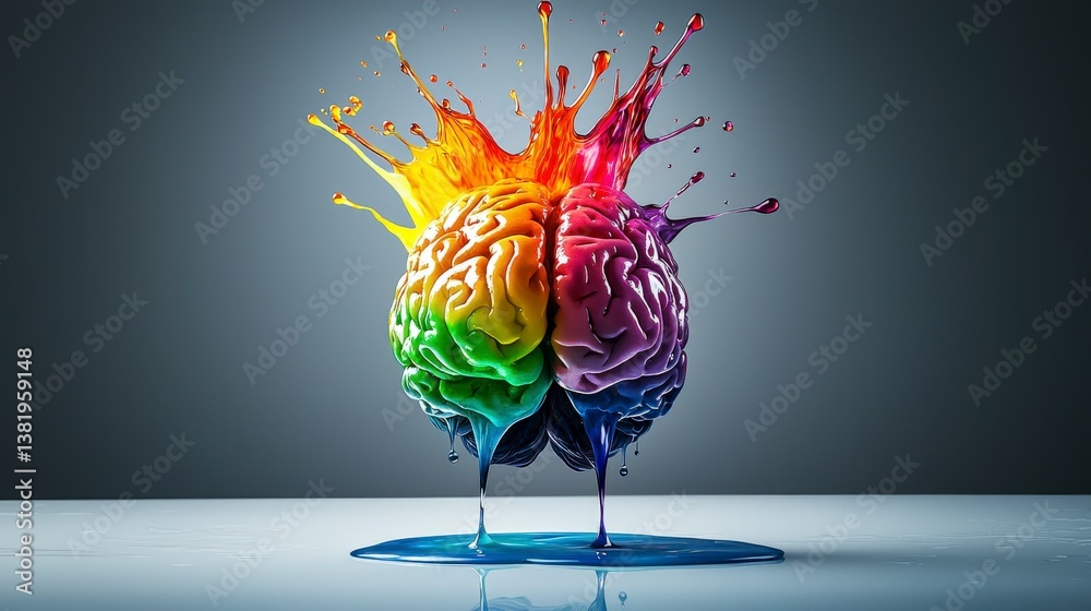 Poster creative brain split colorful abstract art digital design modern aesthetic conceptual view focus on 
