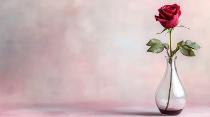 Elegant red rose in glass vase minimalist setting still life soft focus romantic concept for home decor