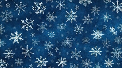 Winter snowflakes pattern, blue background, holiday design, textured fabric