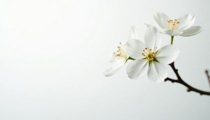 Delicate white blossoms against pure white backdrop, minimal, closeup