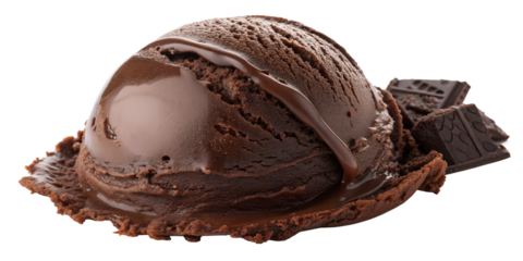 Decadent Chocolate Scoop: A rich, smooth scoop of dark chocolate ice cream, accompanied by chunks, beckons with its luscious textures and intense flavor, offering a refreshing, delightful treat.