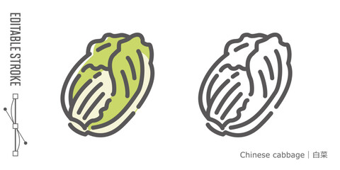 野菜のラインアイコンと色付きアイコンのセット｜白菜