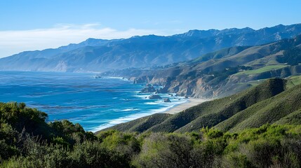 Serene Ocean and Mountain Landscape - Peaceful Nature Scenery without People