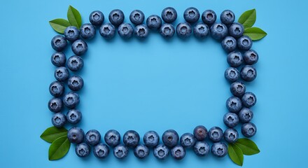 Fototapeta premium Blueberry Frame On Blue Blueberries Border Azure Delight A Blueberry Rectangle Berry Blue Background Fresh Blueberry Frame Summer Berry Border Sweet Blueberry Design Vibrant Berry Display AI Generated