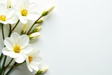Obraz premium White backdrop featuring delicate floral arrangement, pristine white petals , photography, cleanbackground