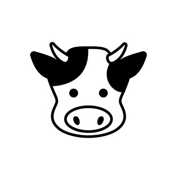 Cow face icon. Black color outline icon on white background.