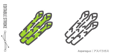 Obraz premium 野菜のラインアイコンと色付きアイコンのセット｜アスパラガス