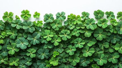Vibrant Green Clover Leaf Background Lush Nature Spring Floral Pattern Botanical Texture Detailed Image Fresh Greenery White Background Natural Design Element Perfect for St Patricks Day Irish Theme  