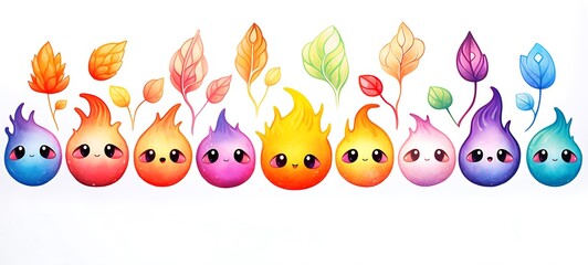 Obraz premium White background with drawings of colorful manggo for children, ai generative