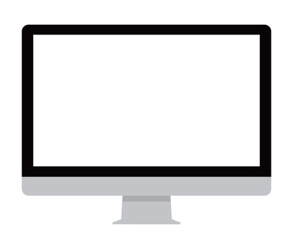 Computer monitor display with empty screen. Device mockup front view. Icon, frame, background. Vector illustration.