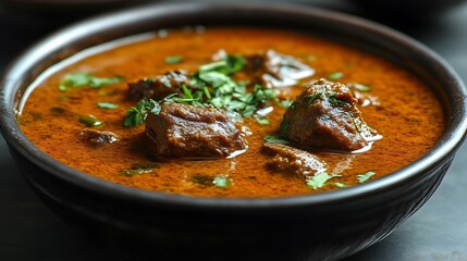 Delicious Beef Curry with Cilantro Garnish Served in a Bowl