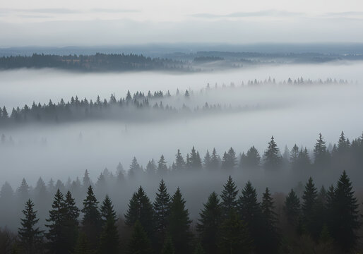 Misty Forest Landscape: Ethereal and Atmospheric View