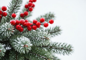 Winter holiday scene snow-covered evergreen