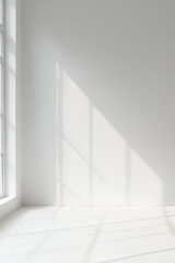 Obraz premium Sunlight streaming through minimalist white room window with soft shadows