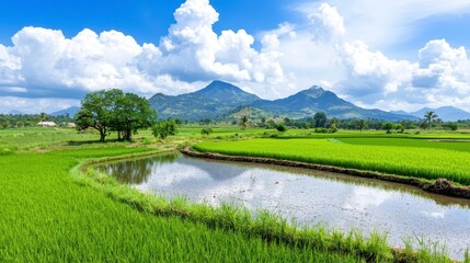 Lush Green Rice Field Landscape