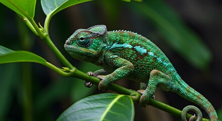 Fototapeta premium Green Chameleon on Branch.