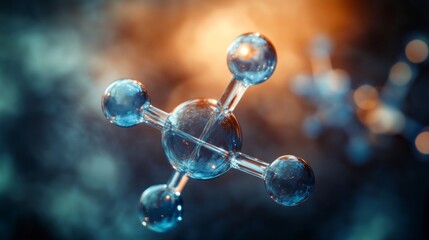 Molecular structure illustration featuring transparent spheres and connections, showcasing scientific concepts and modern technology in a vibrant setting