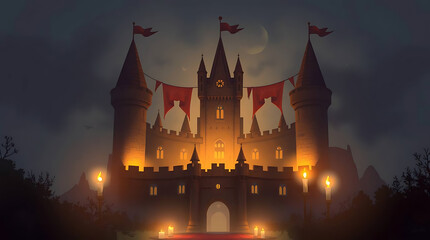 Obraz premium Dark Castle at Night Under Moonlight