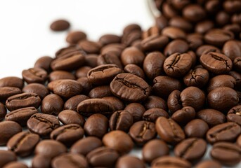 Coffee beans scattered roasted rich