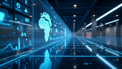 Naklejka premium Explore our premium photo stock featuring AI-powered surveillance designs, showcasing intelligent monitoring systems in expansive empty spaces.