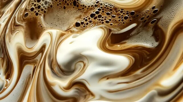 Swirling Coffee and Cream Abstract Background Pattern in a Viscous Mix Smooth Texture Surface and Bubbles Top View Close Up Detail Shot for Adobe Stock Photo Use Case Studies and Projects Design