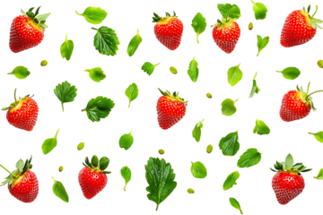 Floating Strawberries and Mint Leaves: Vibrant Summer Food Pattern