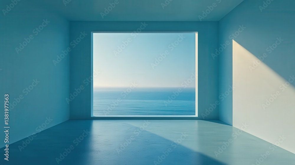 Aufkleber empty modern interior room with a neutral dusty blue color scheme and natural light streaming in fro