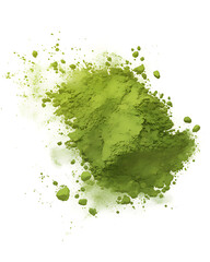 Illustration of matcha tea leaves, harvesting, processing, traditional tools, tea ceremonies, matcha beverages, desserts, and green tea plantations on a white background.