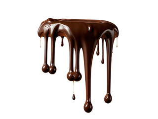melt chocolate dripping line from the top, isolated on transparent background, copyspace