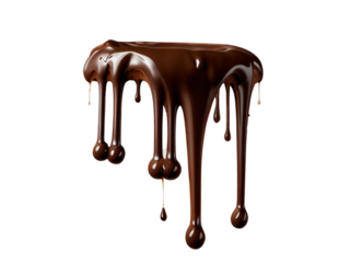melt chocolate dripping line from the top, isolated on transparent background, copyspace