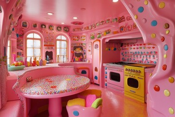 The kitchen is pink