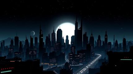 Futuristic city skyline at night
