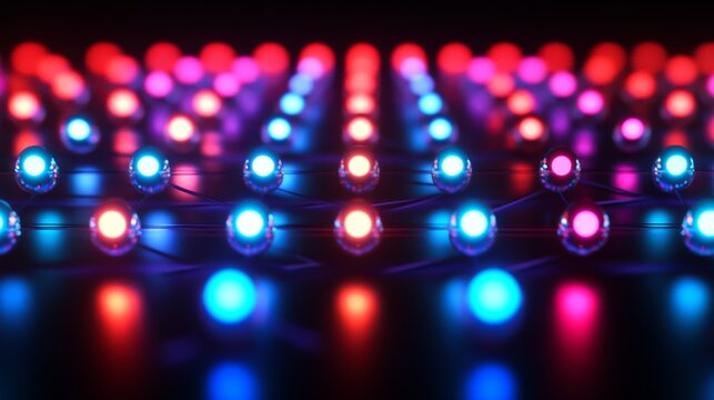 Vibrant led light array with blue and pink glowing spheres in dynamic pattern