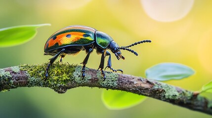 Fototapeta premium Colorful beetle on branch in nature