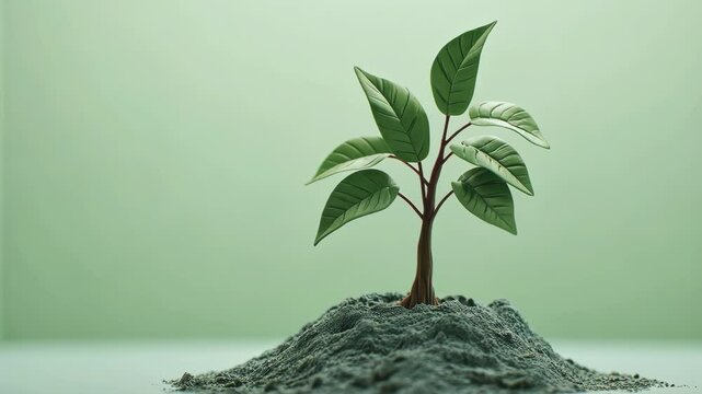 Green saplings growing in the soil