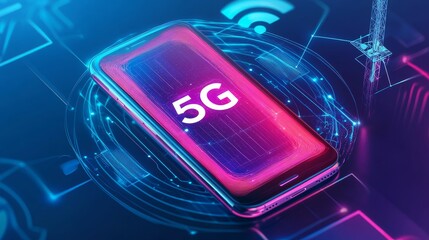 Futuristic 5g smartphone with holographic display and network connectivity