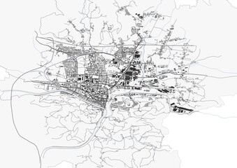 Fototapeta premium vector map of highway, buildings and waterways of celje city in Slovenia with black and white color